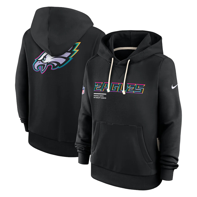 Women's Black Philadelphia Eagles 2025 Crucial Catch Club Pullover Hoodie(Run Small)